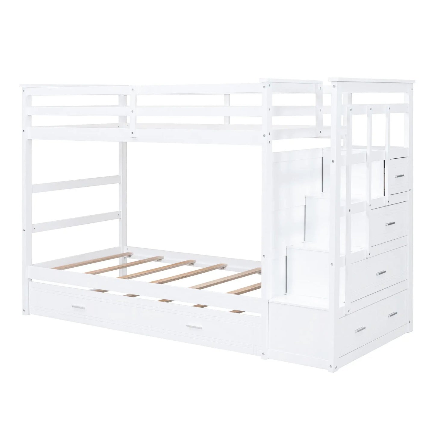 Twin over twin white bunk bed with staircase and trundle by Unique Piece Furniture on Tampa Home & Garden Store