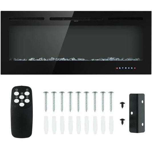 50 Inch Electric Fireplace Wall Mounted black glass front with remote and mounting kit on Tampa Home & Garden Store