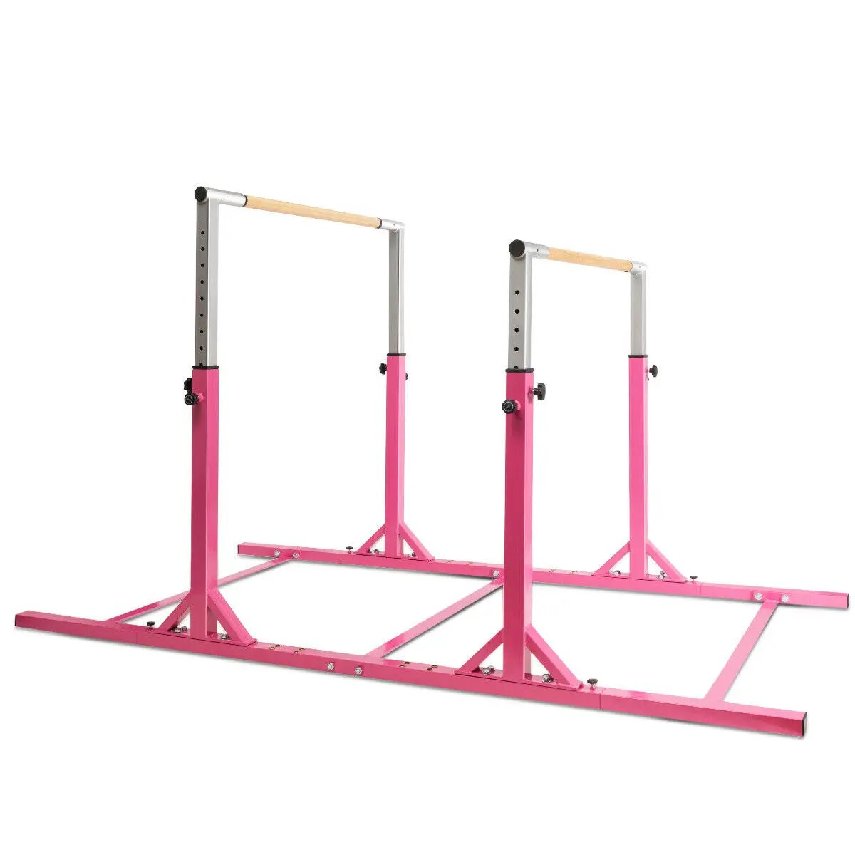 Kids pink adjustable gymnastics parallel bars pair with wooden tops on a long pink frame on Tampa Home & Garden Store