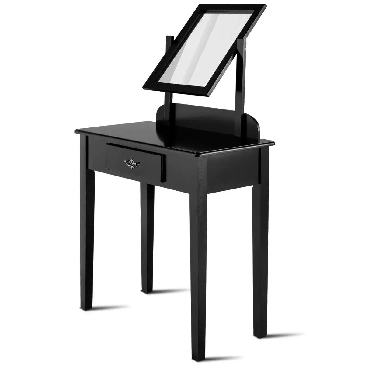 Vanity dressing table with large mirror in black wood finish, single drawer on Tampa Home & Garden Store