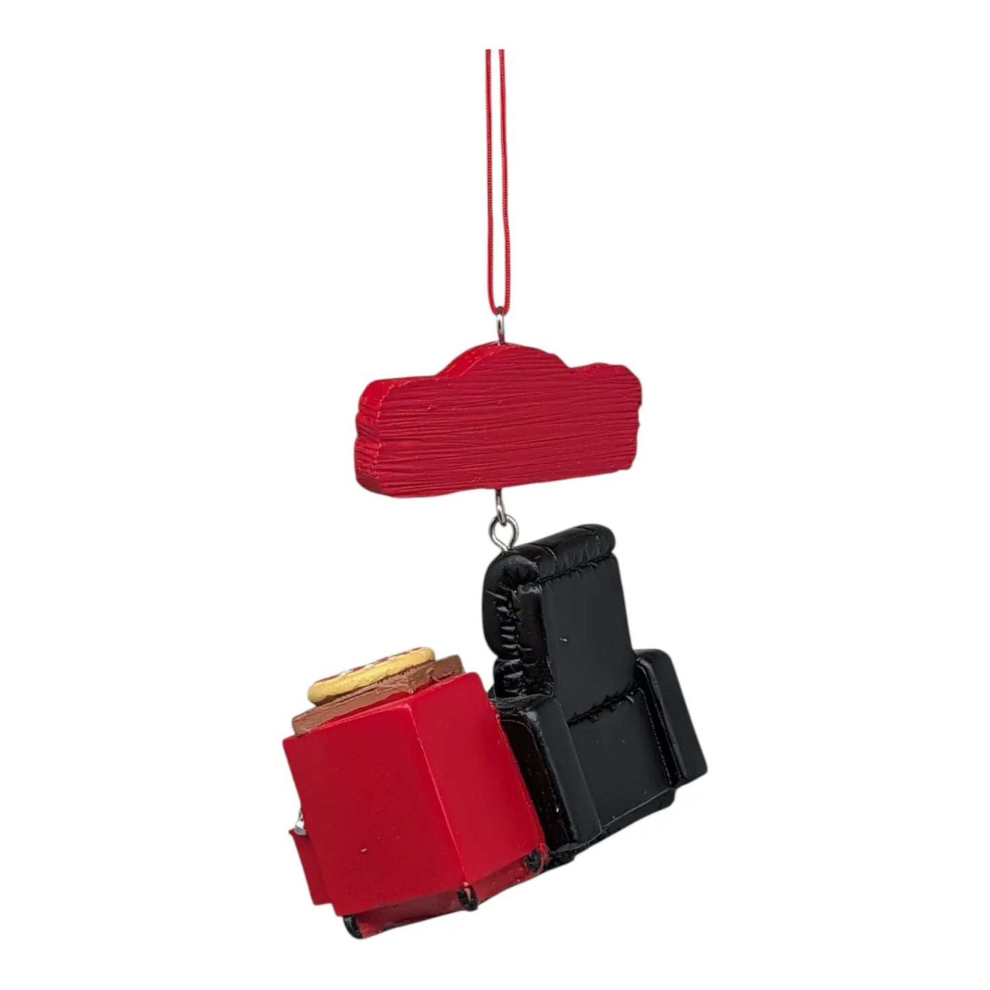 Man Cave Chair Ornament Eat and Relax hanging set of 4 wood-textured red and black chairs on Tampa Home & Garden Store