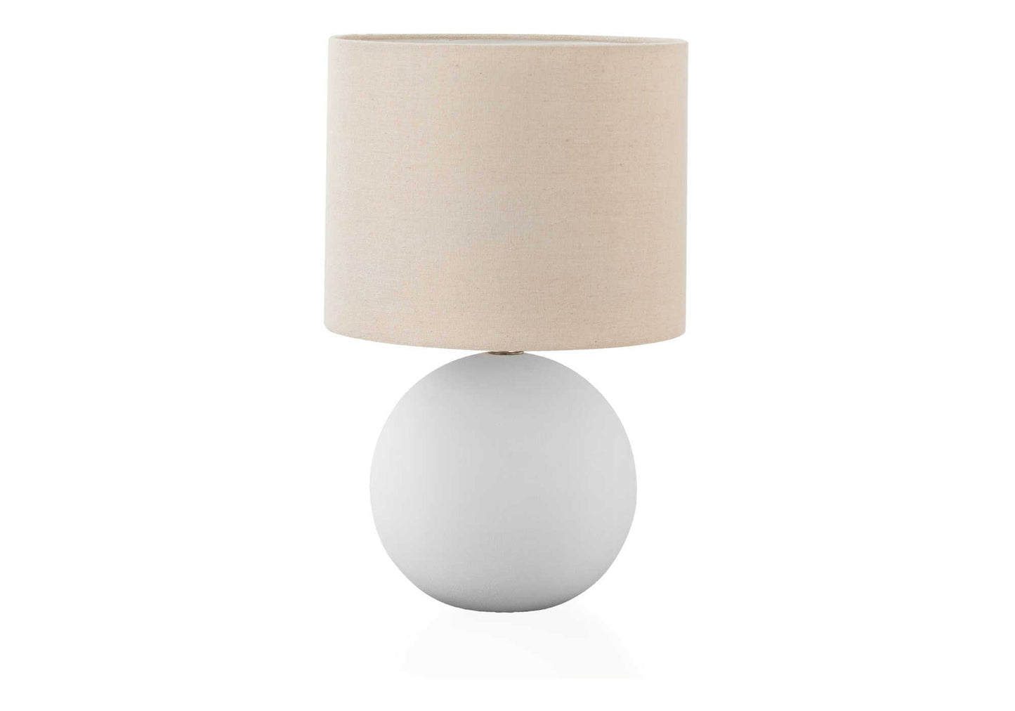 Contemporary cream ceramic table lamp with fabric shade, white spherical base on Tampa Home & Garden Store