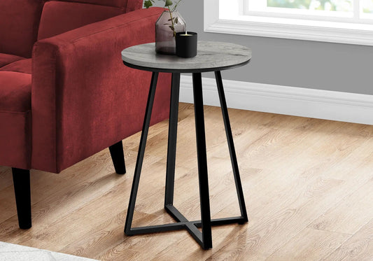 Accent round side table with grey woodgrain top and black metal legs Unique Piece Furniture on Tampa Home & Garden Store
