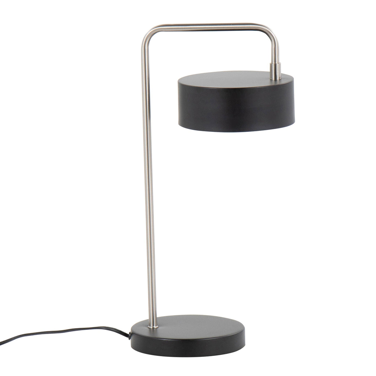 Puck contemporary table lamp nickel black with curved metal stem and round base on Tampa Home & Garden Store