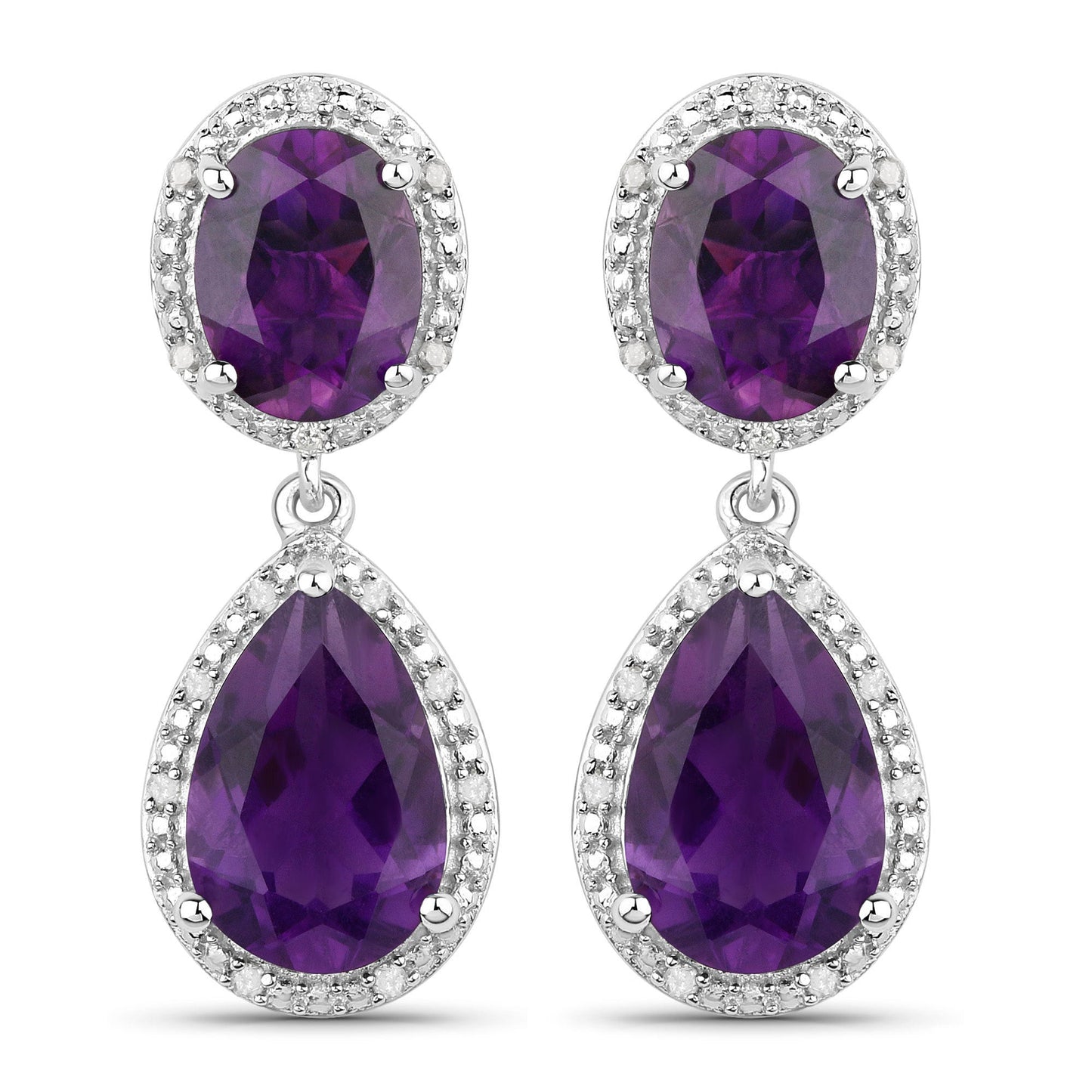 Earrings with oval amethyst and white diamond halo in sterling silver, pair of earrings on Tampa Home & Garden Store