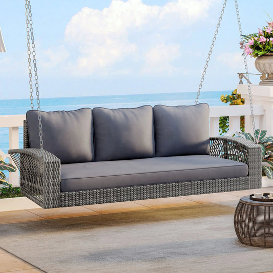 3 Person Large Patio Swing Bench with Cushions dark gray wicker Unique Piece Furniture on Tampa Home & Garden Store