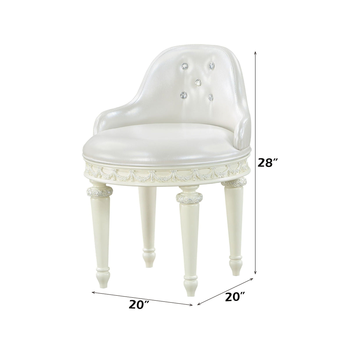 Ivory swivel vanity chair with tufted back and crystal buttons carved base HouseOfZazla on Tampa Home & Garden Store