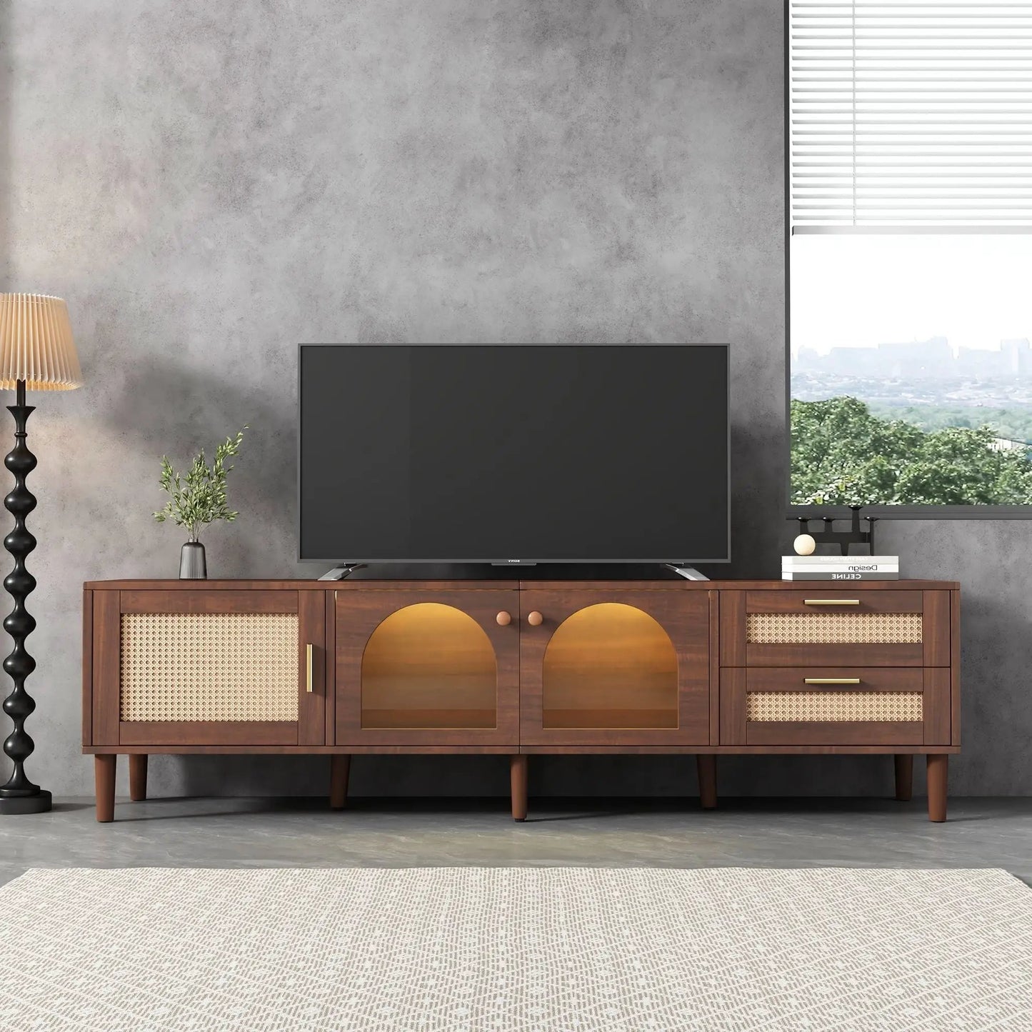 TV Stand With App LED Lights and Door Storage