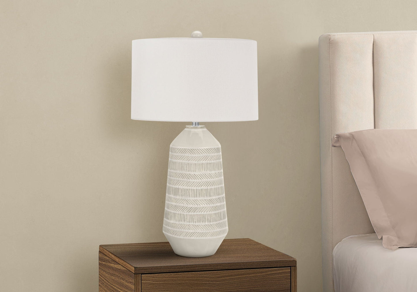 Contemporary table lamp ceramic cream with textured ceramic base and white shade by HouseOfZazla on Tampa Home & Garden Store