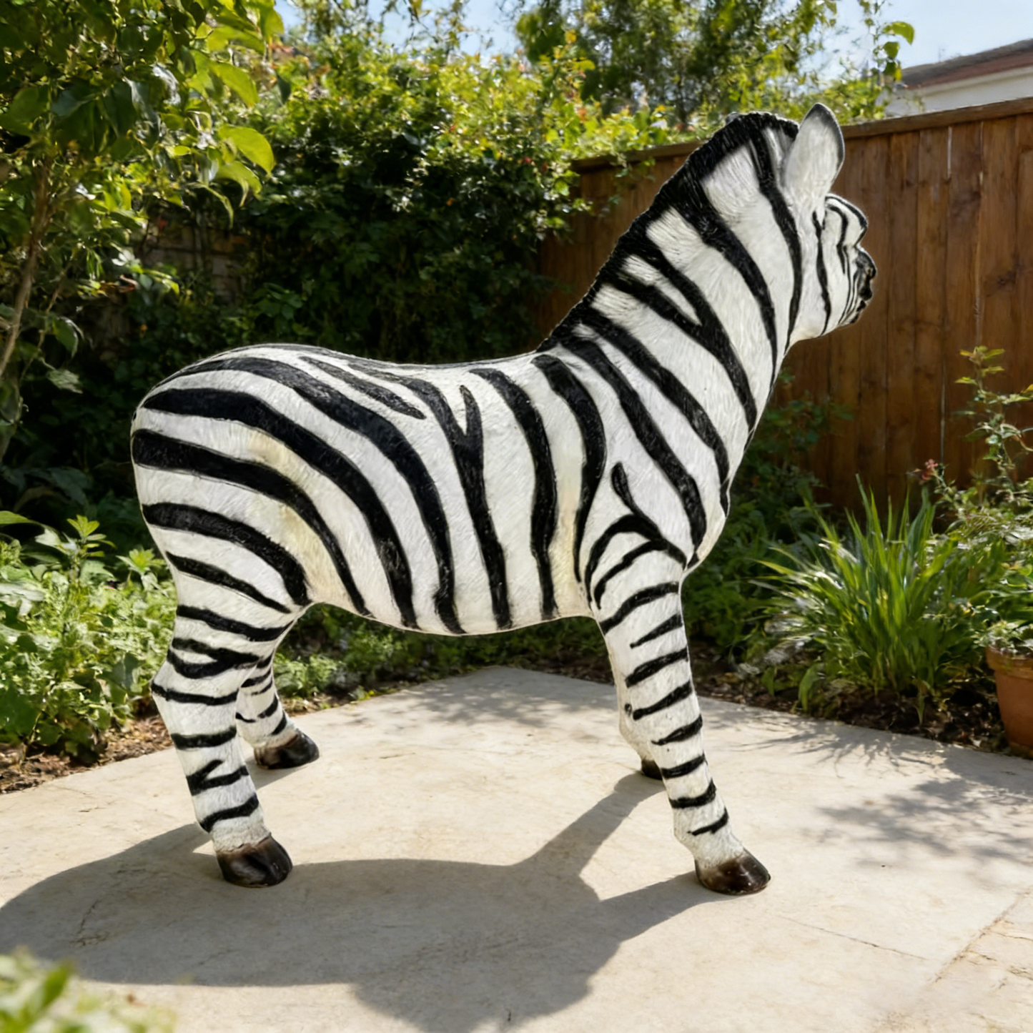 Simulated Zebra Garden Statue with black and white stripes by HouseOfZazla on Tampa Home & Garden Store