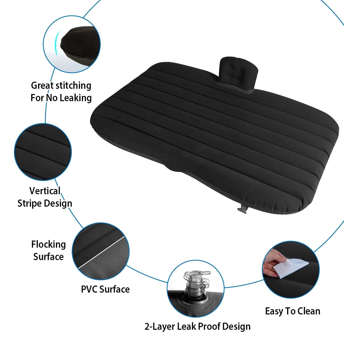 GemGear black car air mattress bed with ribbed surface leak-proof portable travel sleep mat on Tampa Home & Garden Store