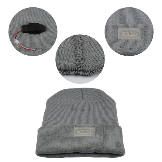 GemGear unisex 5 LED knitted beanie with front headlamp panel and battery pack gray knit on Tampa Home & Garden Store