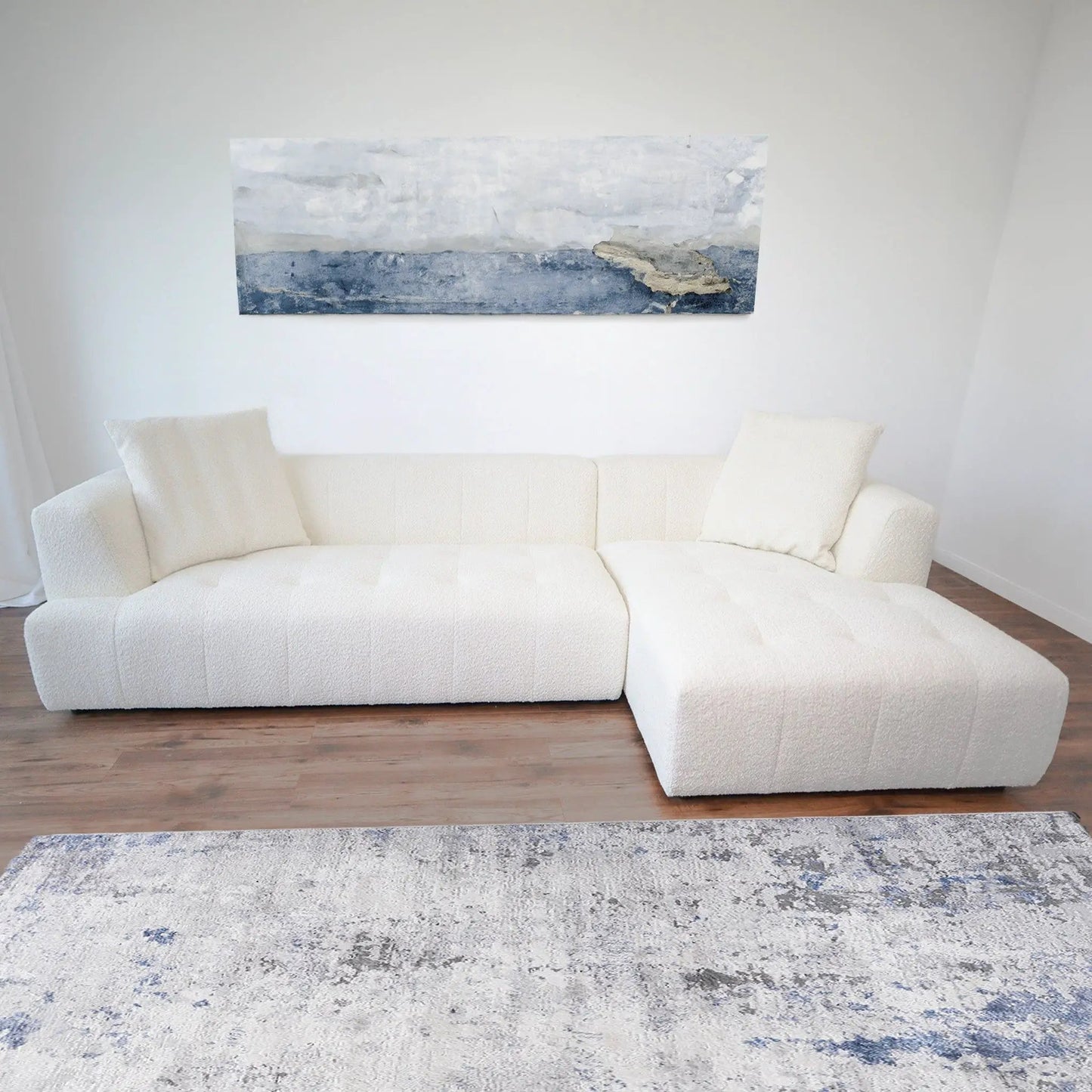 Kaynes - Elegant Upholstery Corner Sofa, cream textured fabric sectional with chaise on Tampa Home & Garden Store