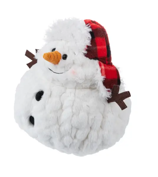 Flapjack Snowman S Melts figurine plush snowman with orange carrot nose and red plaid scarf on Tampa Home & Garden Store
