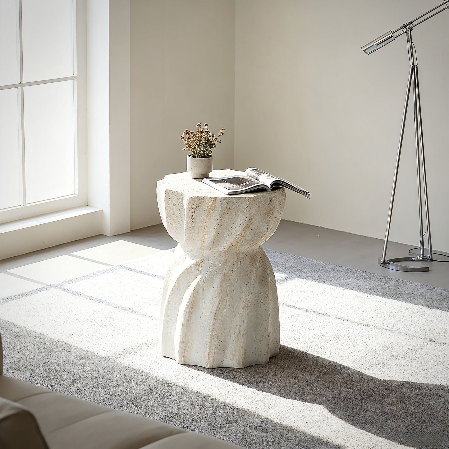 Outdoor End Table - Marble with sculpted cream pedestal base on Tampa Home & Garden Store