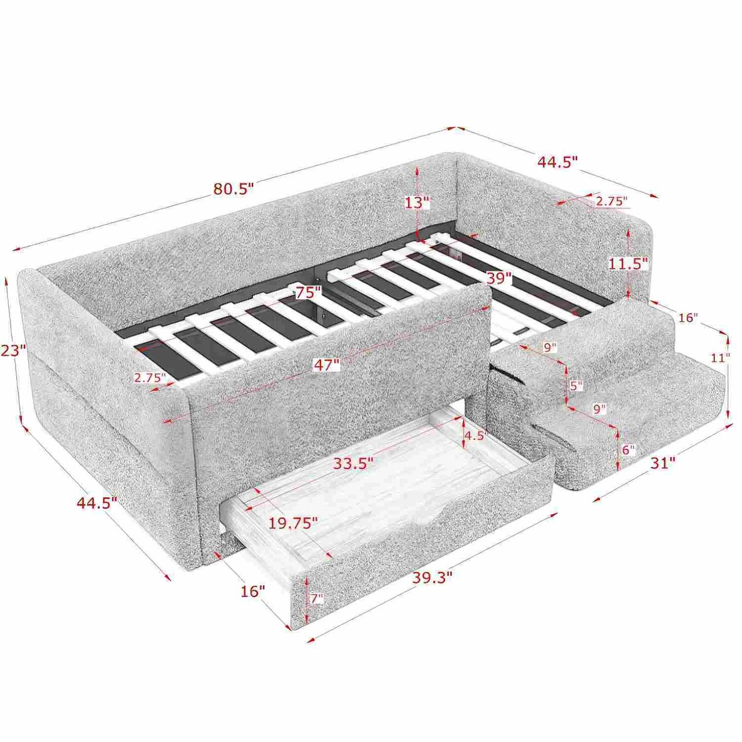 Sturdy Wood Kids Bed with Guardrails and Storage