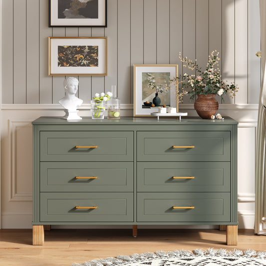 6-Drawer Olive Dresser by HouseOfZazla with brass handles in a styled vignette on Tampa Home & Garden Store