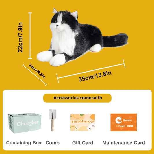 Tuxedo weighted plush cat by Chongker with black and white fur on yellow backdrop on Tampa Home & Garden Store