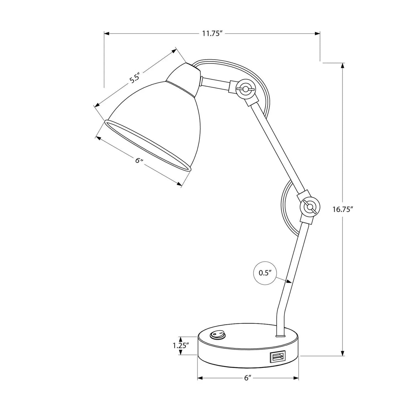 Table Lamp With USB Port, Nickel Finish, Modern