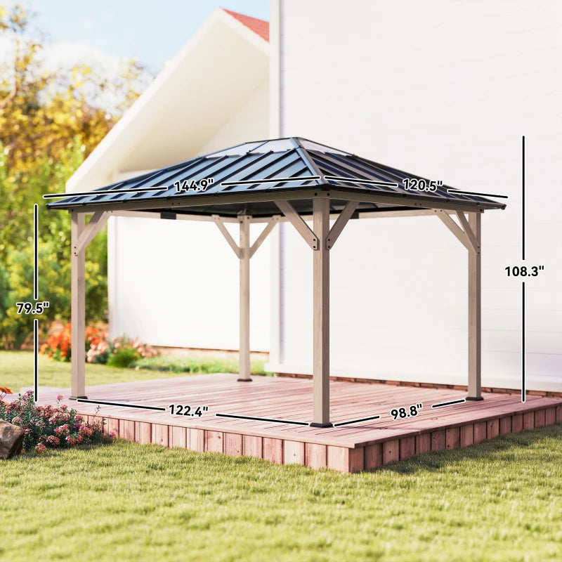 Spacious Outdoor Hardtop Gazebo by HouseOfZazla with beige wood posts and dark metal roof on Tampa Home & Garden Store