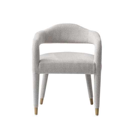 Aspen Armchair with textured gray boucle fabric, curved back and gold-tipped legs on Tampa Home & Garden Store