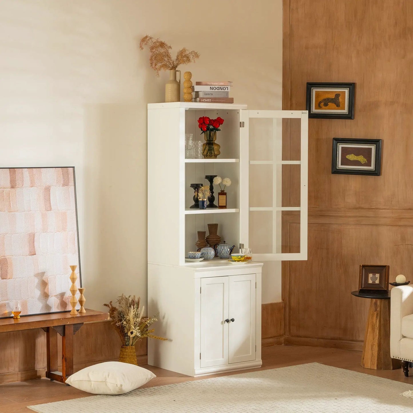 Retro Hutch Cabinet With Glass Doors for Home
