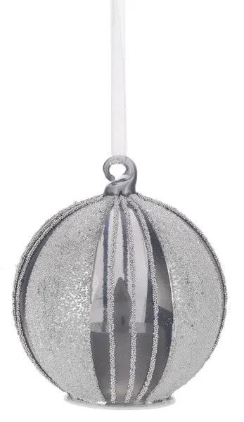 Silver Stripe Candle Glow Glass Ornament with silver stripes on Tampa Home & Garden Store