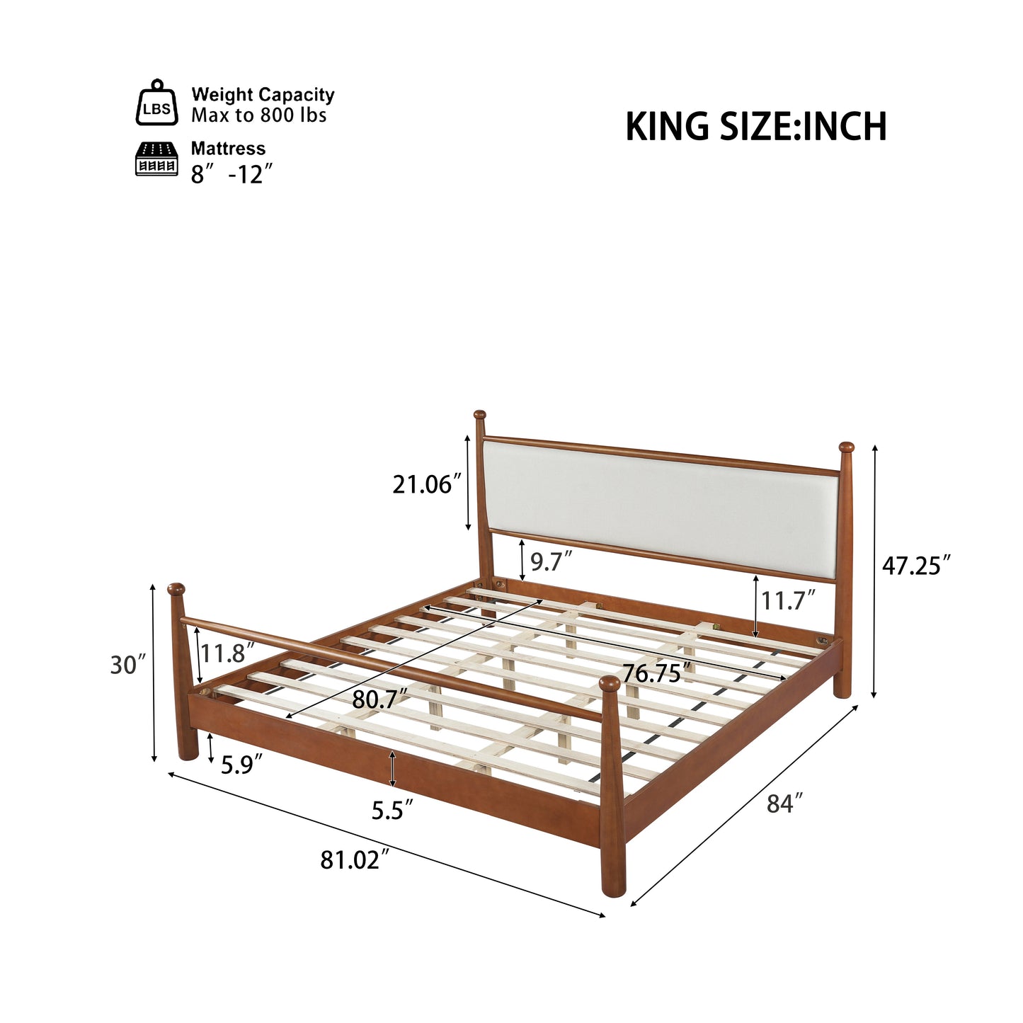 Upholstered King Poplar Bed Frame and Headboard