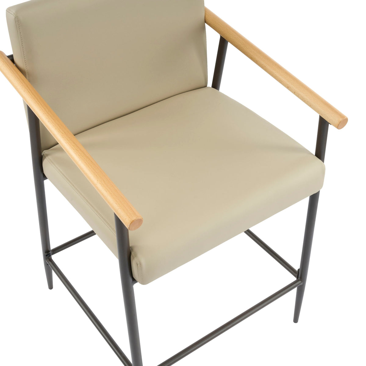 Mid Century Modern Counter Stool with Khaki Cushions by HouseOfZazla, wood arms and black frame on Tampa Home & Garden Store