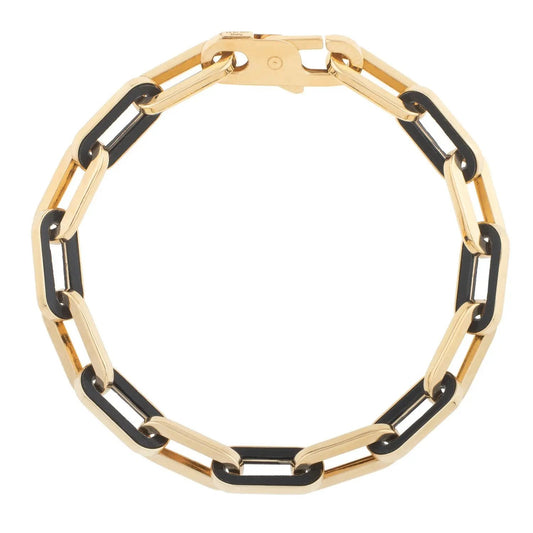 14k yellow gold black onyx paperclip bracelet with two-tone rectangular links on Tampa Home & Garden Store