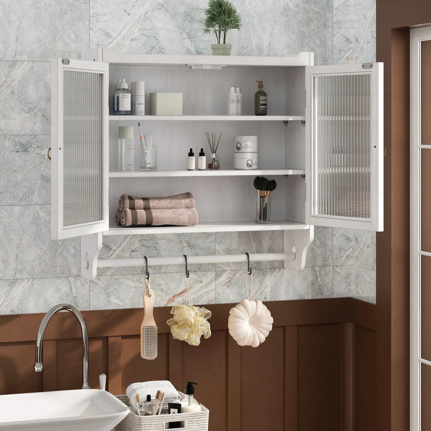 Vintage Wall Cabinet with Three Tiers Towel Rack