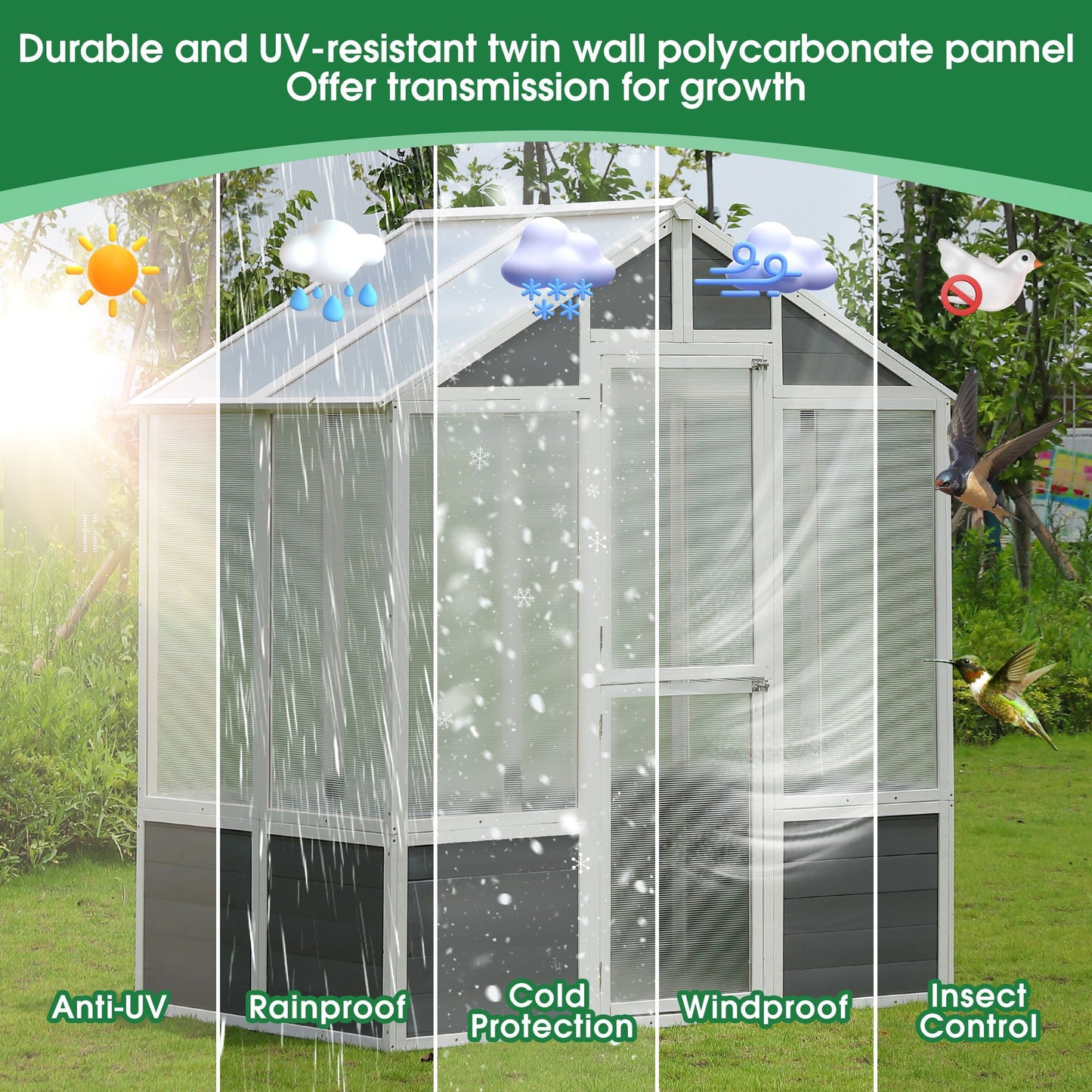 White Wooden And Polycarbonate Walk In Greenhouse