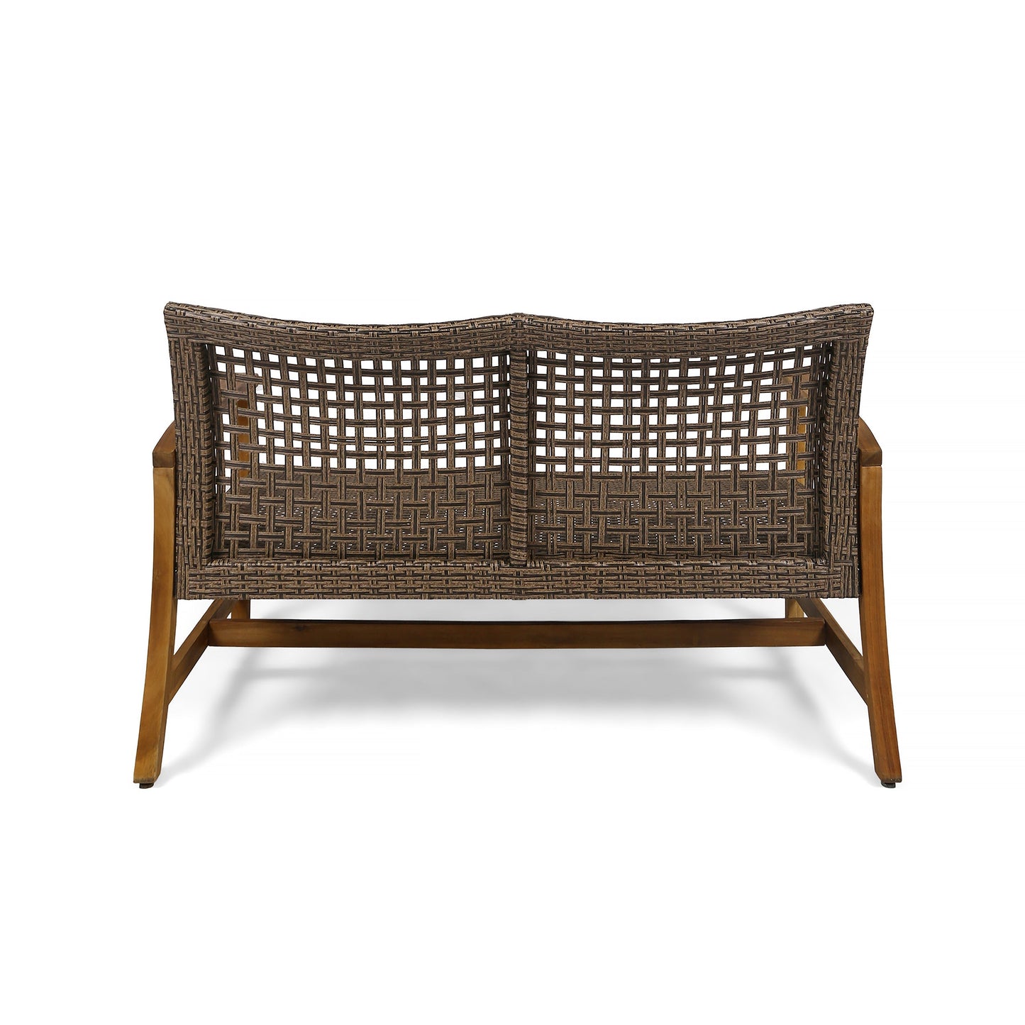 Hampton Outdoor Acacia Wood Wicker Loveseat by HouseOfZazla, brown woven wicker outdoor sofa on Tampa Home & Garden Store
