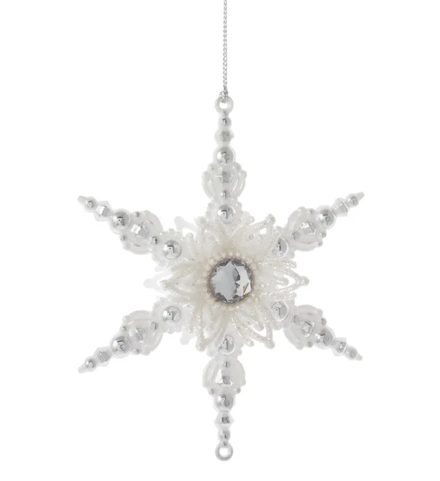 Snowflake ornament silver and white with crystal centerpiece by The Country Christmas Loft on Tampa Home & Garden Store