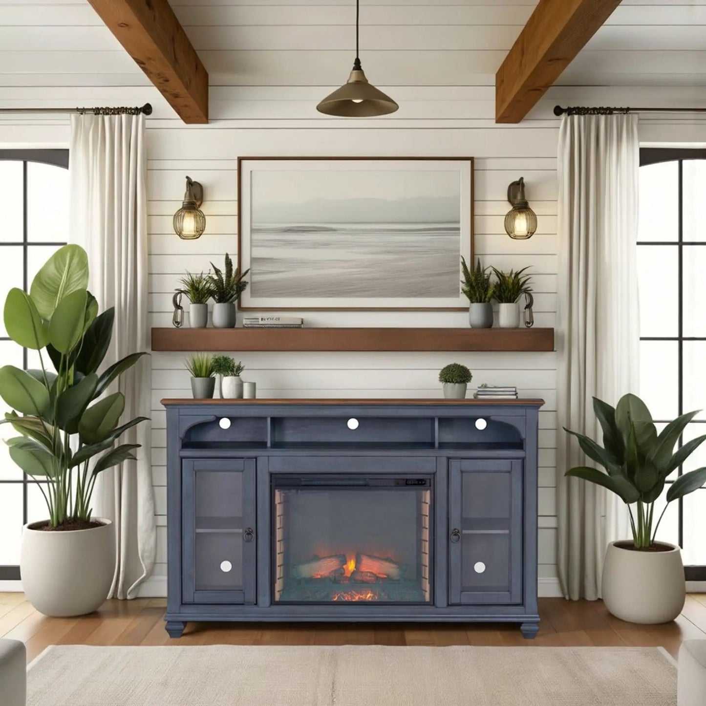 Fireplace TV Stand for TVs Up to 80 Inches Blue