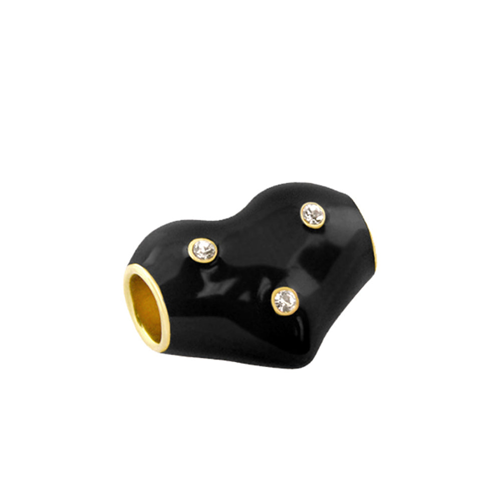 Gabriella Beads Heart charm, black enamel with gold trim and three crystals, Lauren G Adams on Tampa Home & Garden Store