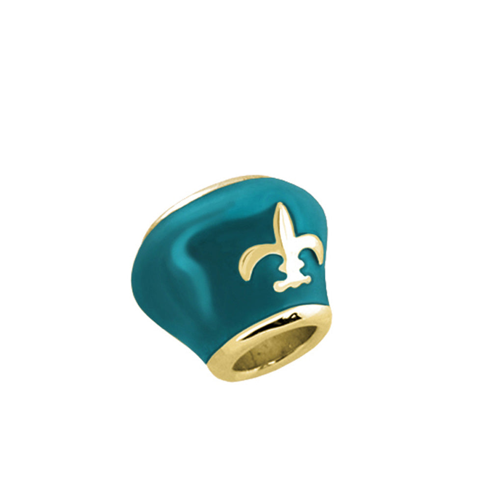 Gabriella Beads Fleur De Lis teal bead with gold fleur-de-lis and gold rim by Lauren G Adams on Tampa Home & Garden Store