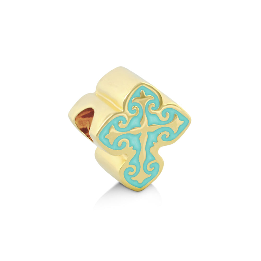 Gabriella Beads Cross charm Lauren G Adams, gold-tone pendant with turquoise enamel cross on Tampa Home & Garden Store