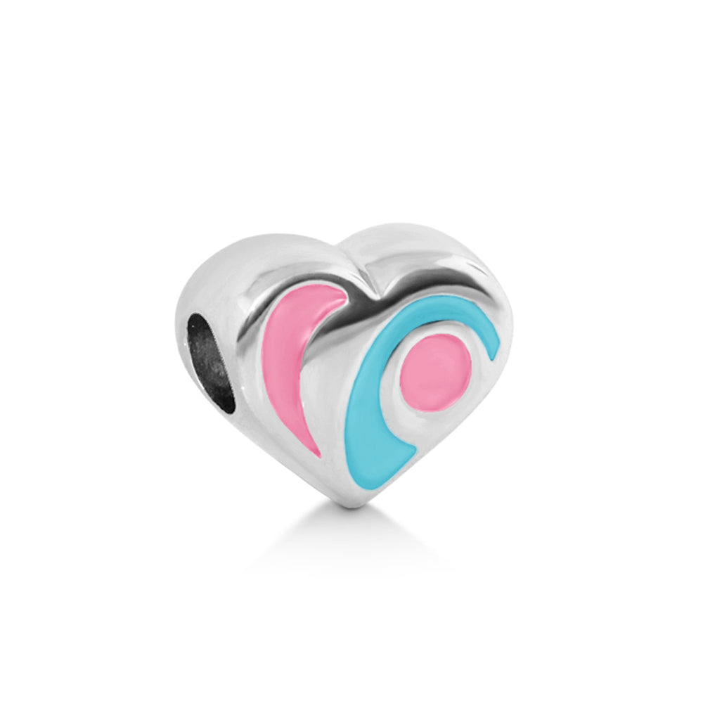 Gabriella Beads enamel heart charm pink turquoise enamel silver tone for bracelets on Tampa Home & Garden Store