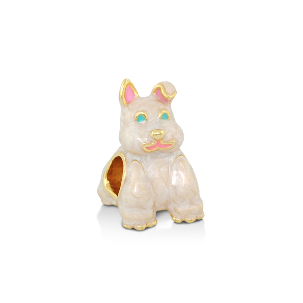 Gabriella Beads Bunny bead charm for bead bracelets, white with gold trim and teal eyes on Tampa Home & Garden Store