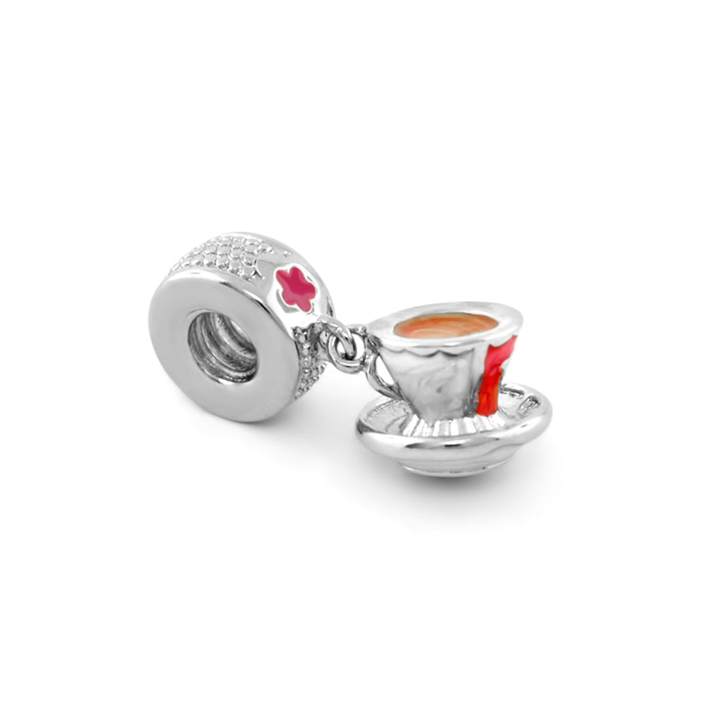 Gabriella Beads Tea charm by Lauren G Adams, silver teacup pendant with orange tea on Tampa Home & Garden Store