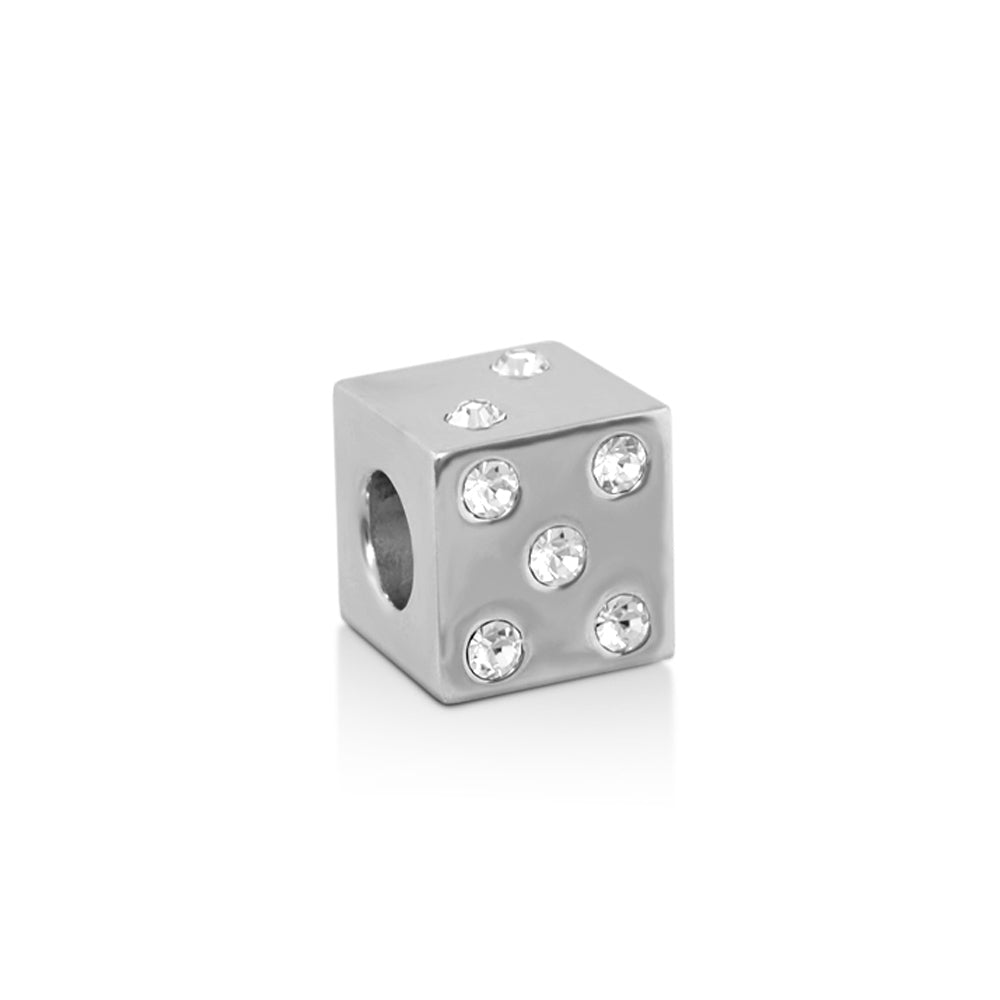 Gabriella Beads Dice charm bead by Lauren G Adams in silver with six crystal studs on Tampa Home & Garden Store
