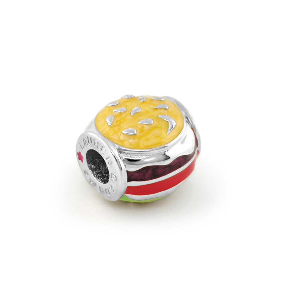 Gabriella Beads Hamburger charm by Lauren G Adams, silver-tone bead with yellow bun on Tampa Home & Garden Store