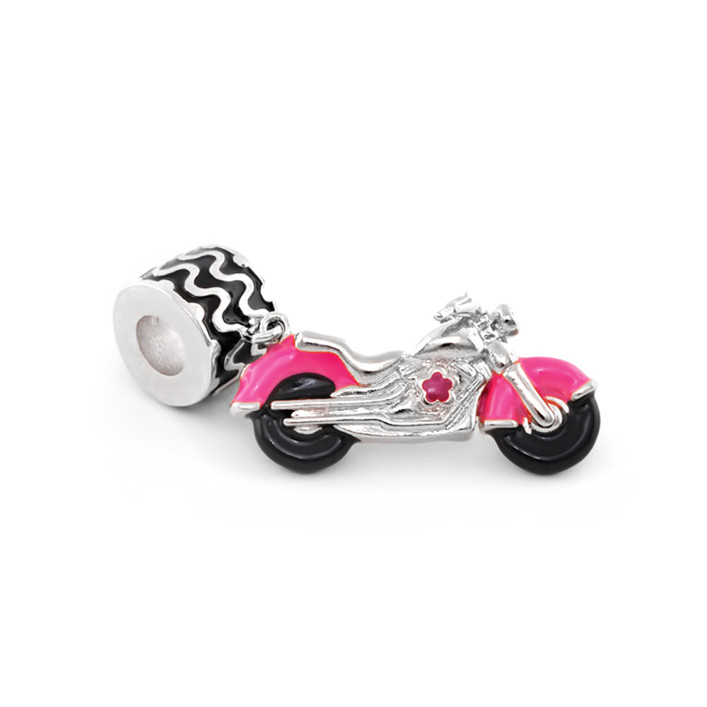 Gabriella Beads motorcycle charm pendant pink and silver with black wheels Lauren G Adams on Tampa Home & Garden Store