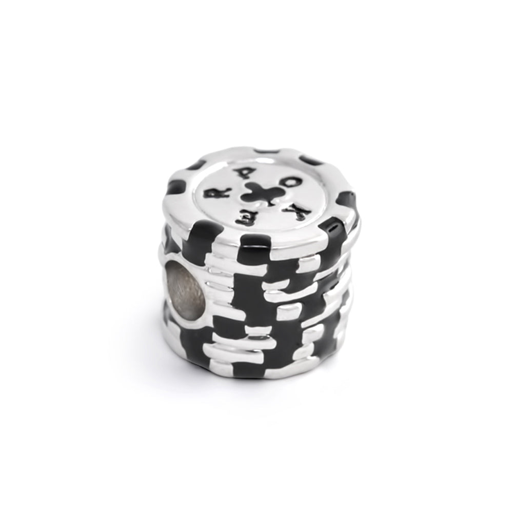 Gabriella Beads Poker Chips charm bead silver with black enamel Lauren G Adams on Tampa Home & Garden Store