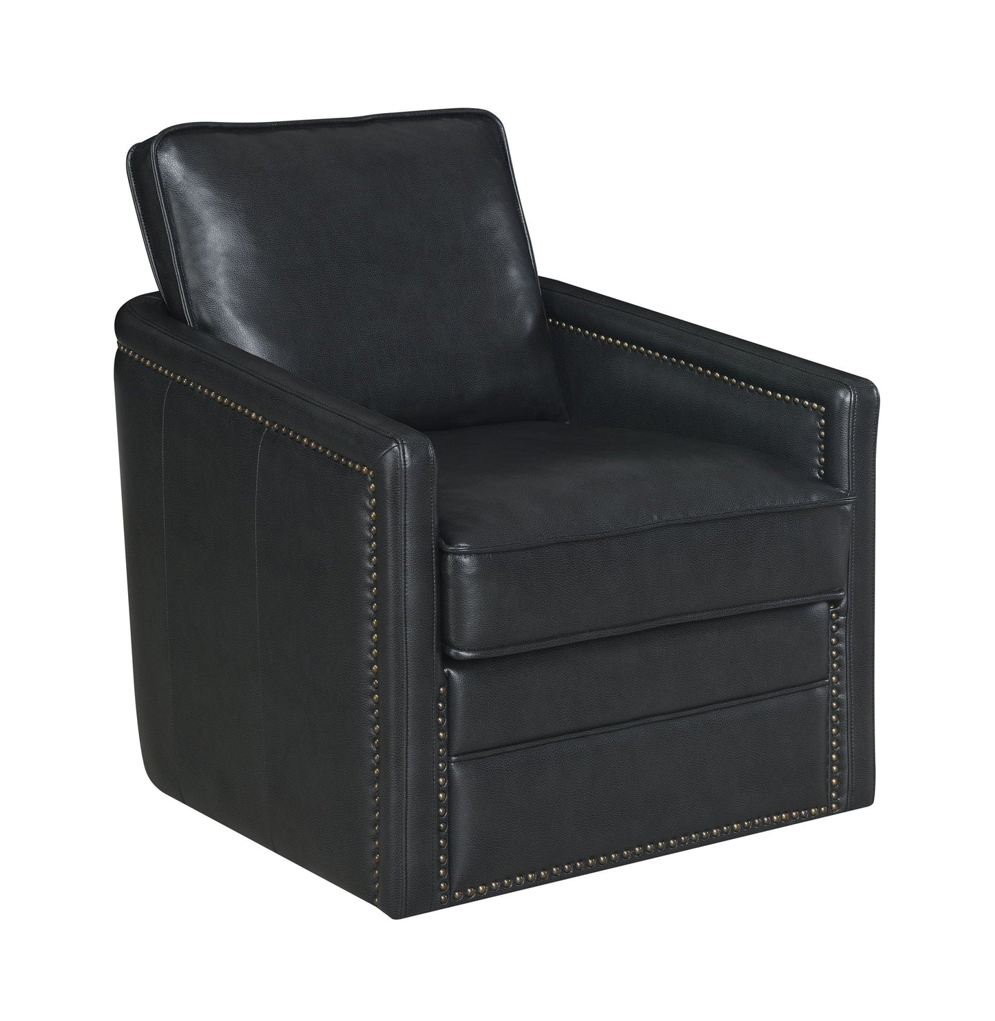 Rocha Aire Swivel Chair with Glider in black leather, nailhead trim, modern accent seating on Tampa Home & Garden Store