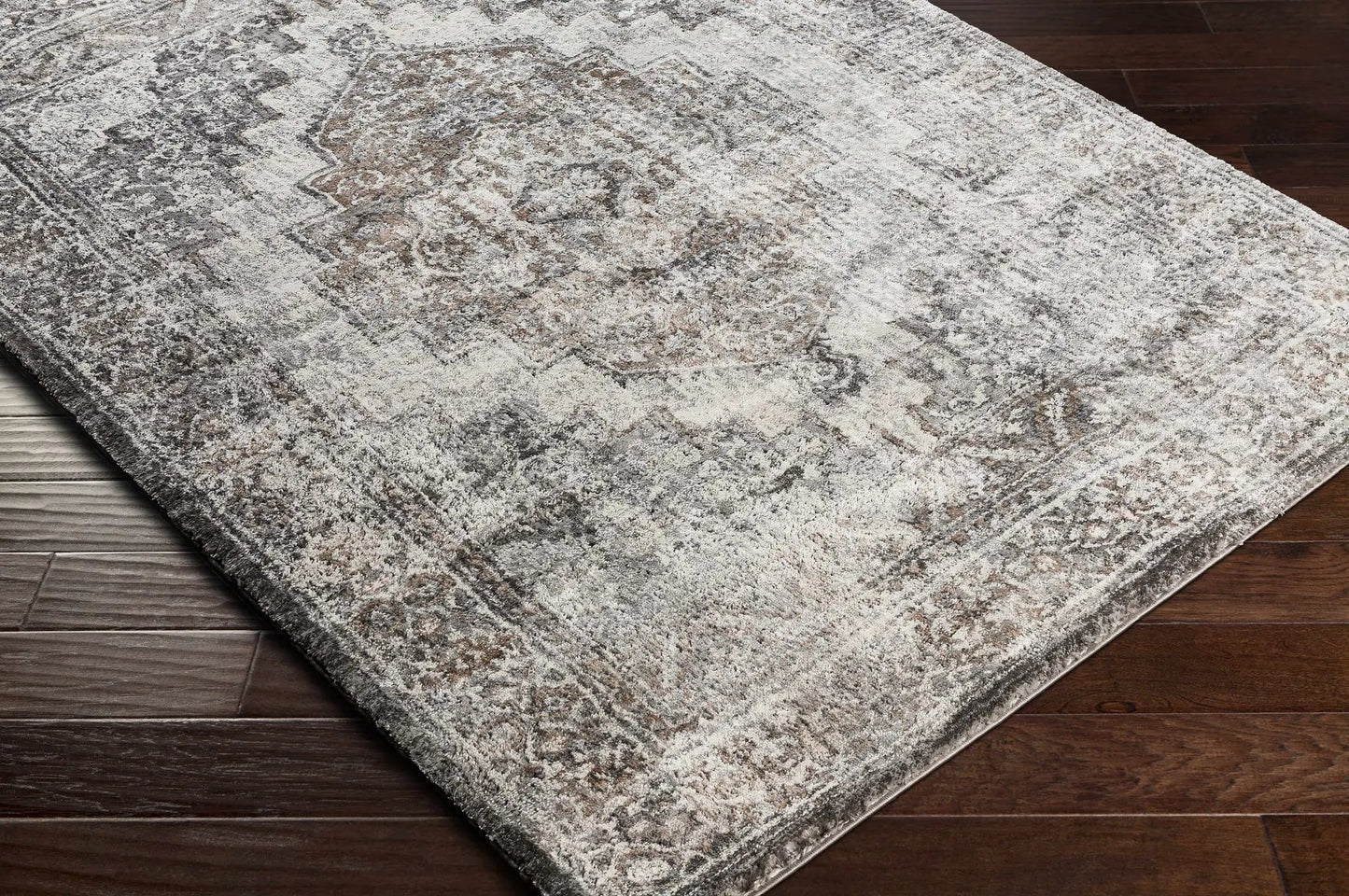 Manaring Charcoal Luxe Area Rug, charcoal gray plush pile with abstract pattern Boutique Rugs on Tampa Home & Garden Store