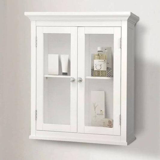 Classic 2-Door White Bathroom Wall Cabinet with glass doors, chrome knobs, HomePacific on Tampa Home & Garden Store