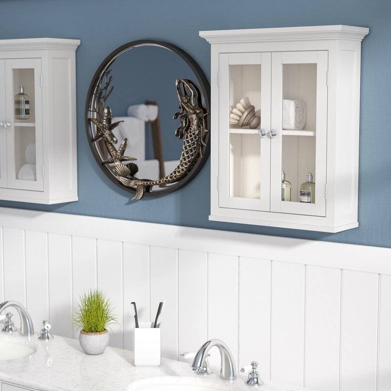Clásico armario de pared de baño de 2 puertas con acabado blanco