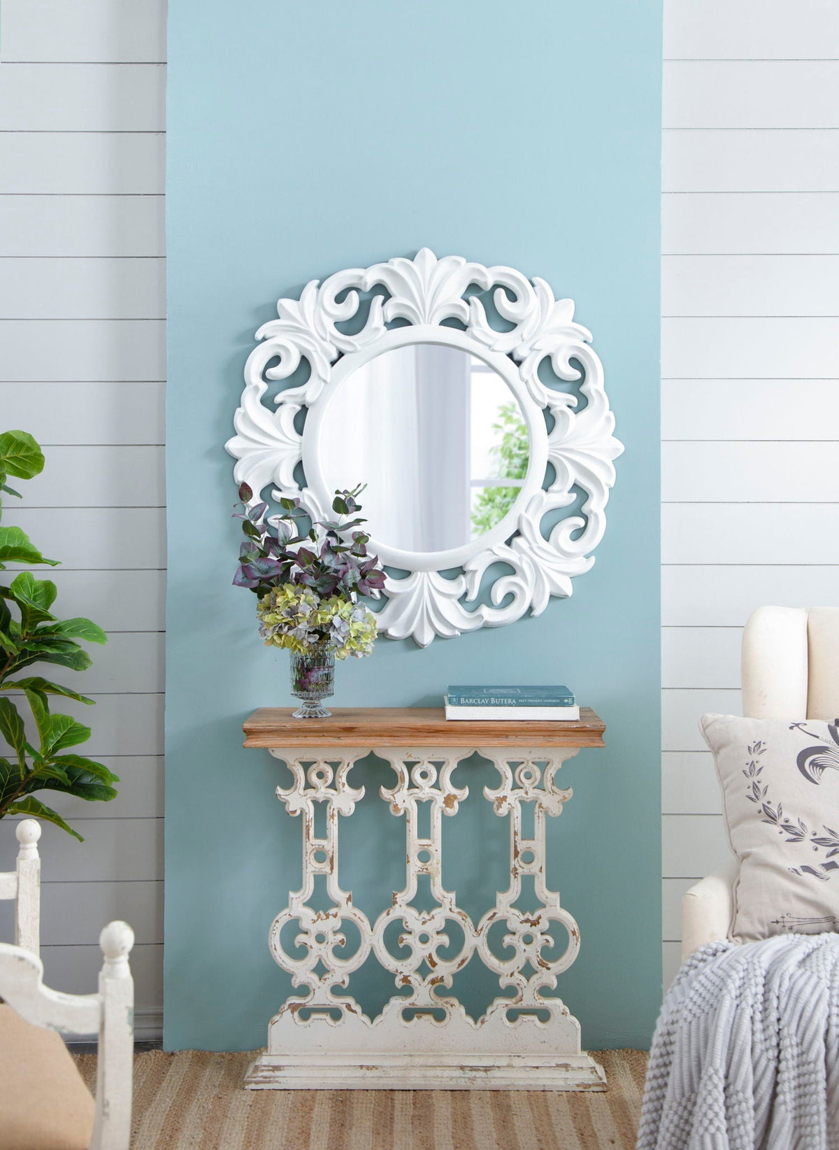 Console Table Vintage Wash WoodTop Antique White by HouseOfZazla on Tampa Home & Garden Store